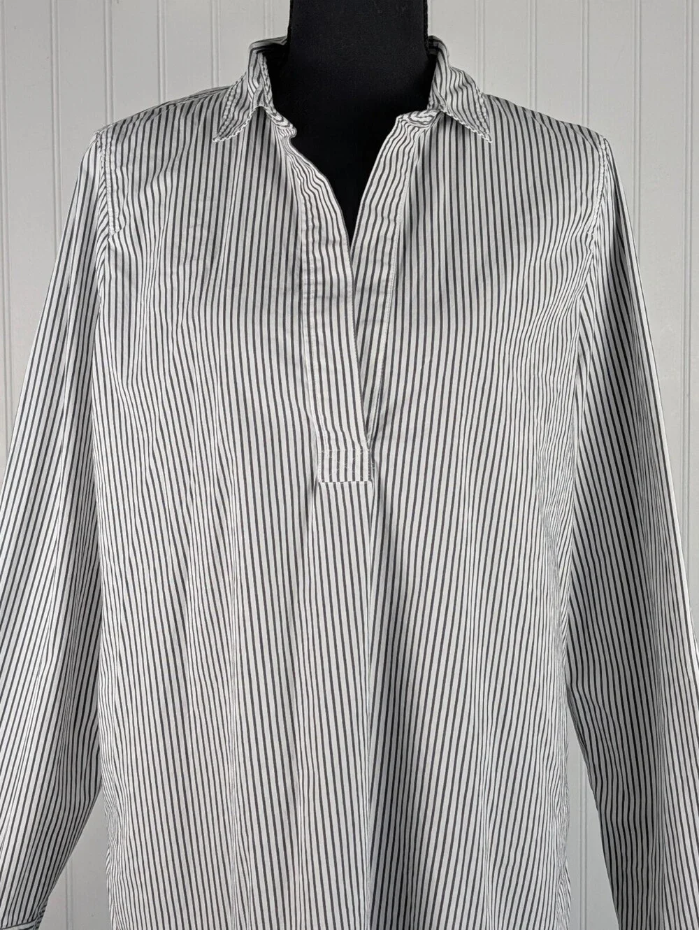 J.Crew Striped Split Neck Popover Tunic Blouse Long Sleeve Shirt Medium